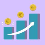 Profitable Niches - Vector illustration of income growth chart with arrow and euro coins against purple background