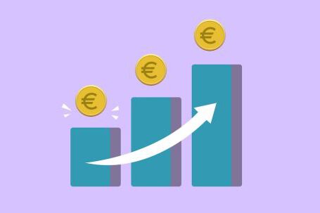 Profitable Niches - Vector illustration of income growth chart with arrow and euro coins against purple background